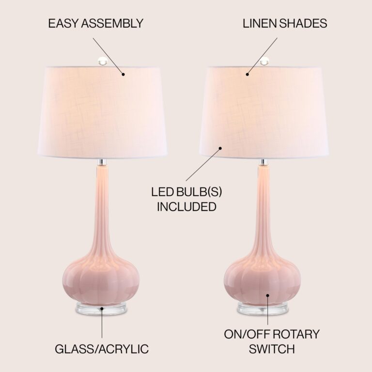JONATHAN Y JYL1079A-SET2 Set of 2 Table Lamps Bette 28.5" Glass Teardrop LED Table Lamp Contemporary Bedside Desk Nightstand Lamp for Bedroom Living Room Office College Bookcase, Pink - Image 6