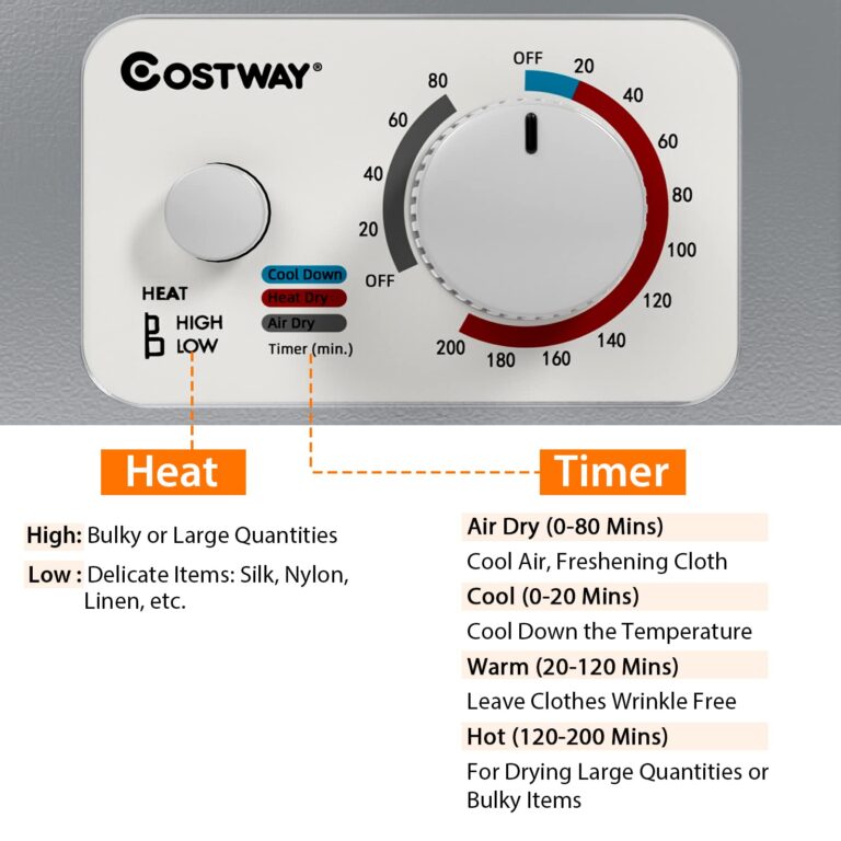 COSTWAY GT-10222US-SL-FPCY, 110V Electric Portable Clothes Stainless Steel Tub, Panel Downside Easy Control for 4 Automatic Drying Mode Compact Laundry Dryer, Silver - Image 8