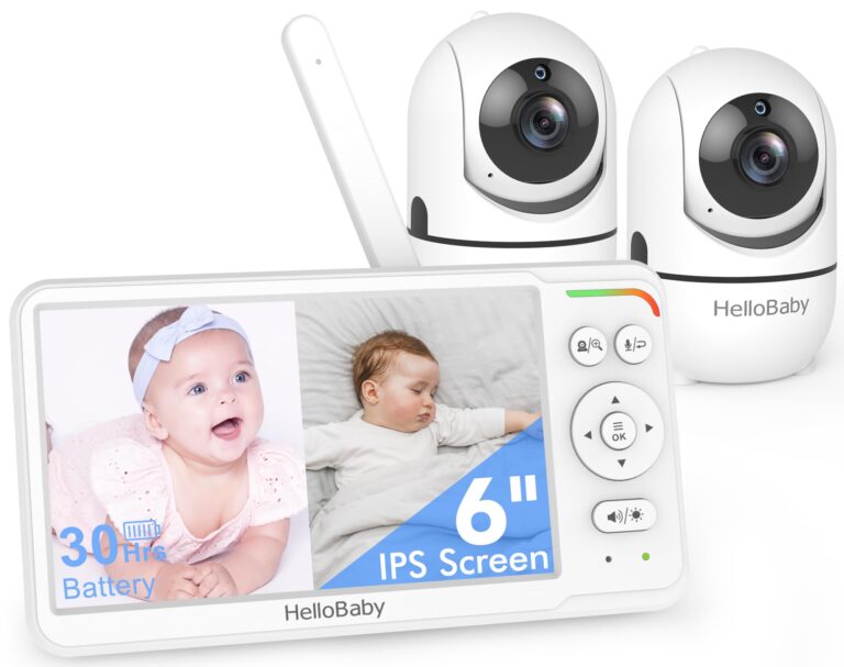 HelloBaby Baby Monitor with 2 Cameras and Audio, 6'' World First IPS Split Screen Baby Camera Monitor No WiFi, 30-Hrs Battery, ECO, 2-Way Talk, Night Vision, 1000ft, Travel Video Baby Monitor Portable