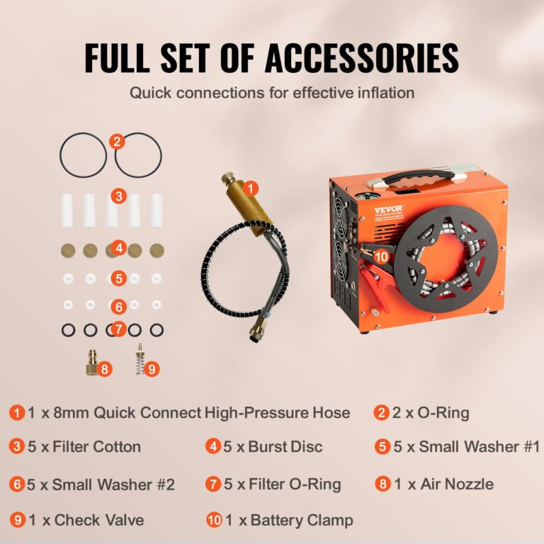 VEVOR PCP Air Compressor, 4500PSI/30Mpa Portable PCP Airgun Compressor with Built-in Power Converter, Auto-Stop | DC12V/AC120V | Oil & Water-Free Air Rifle, Paintball and Scuba Tank Compressor Pump - Image 4