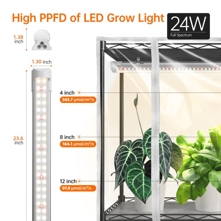 Bstrip Indoor Greenhouse with Grow Light, Metal Plant Stand, 3 Pack T8 2FT Full Spectrum Plant Lights, Timer, Black, 23.5"x13.8"x59" - Image 7