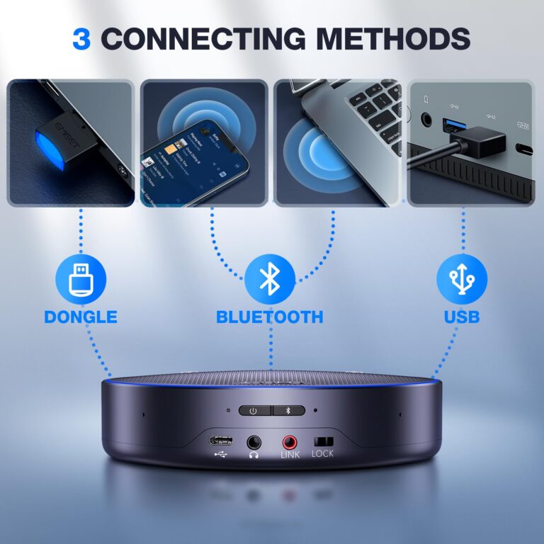 EMEET Bluetooth Speakerphone M3, Zoom Certified 4 AI Mics 360°Voice Pickup 18H Talk Time Conference Speaker and Microphone, USB/Bluetooth Conference Speaker w/Daisy Chain for 20 People for Zoom Teams - Image 4