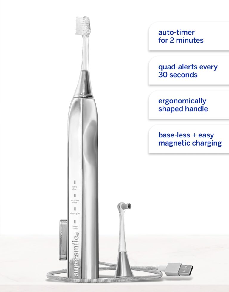 Supersmile Zina45 Deluxe Sonic Pulse Electric Toothbrush, Rechargeable Whitening Tooth Brush, Silver - Image 6