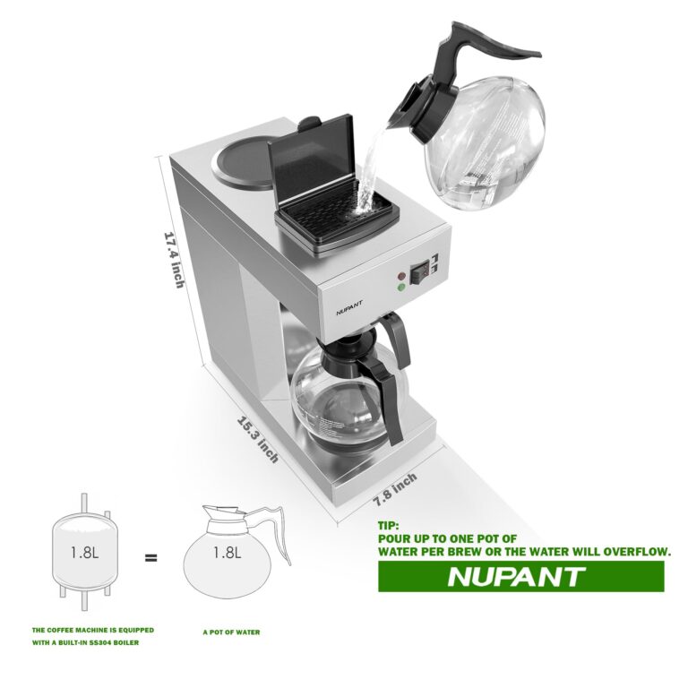 NUPANT 12-Cup Coffee Maker 1.8L Commercial Drip Coffee Maker Pour Over Coffee Machines with 2 Glass Carafes and 2 Warmers Plate Stainless Steel Coffee Brewer for Cofe Bar and Restaurant - Image 3