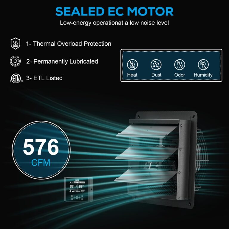 AITECAC 10 Inch Shutter Exhaust Fan, High-Speed Vent Fan with Temperature Humidity Controller, Suitable for Attics, Greenhouses, Garages - Image 9