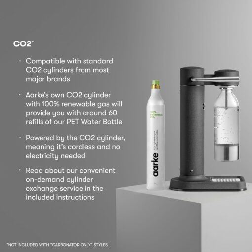 aarke Carbonator lll with CO2 Cylinder, Sparkling & Carbonation Water Machine, Stainless Steel with PET BPA-Free Reusable Bottle Volume 800 mL (Matte Black) - Image 6