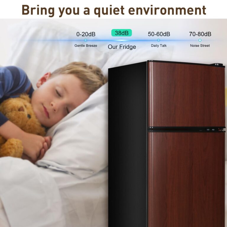 Zyerch FLS-80-WOOD Mini, 3.5 Size Fridges with Freezer Adjustable Thermostat, Small Refrigerator for Apartment, Office, Kitchen, Dorm, Wood, 3.2 Cu. Ft - Image 6