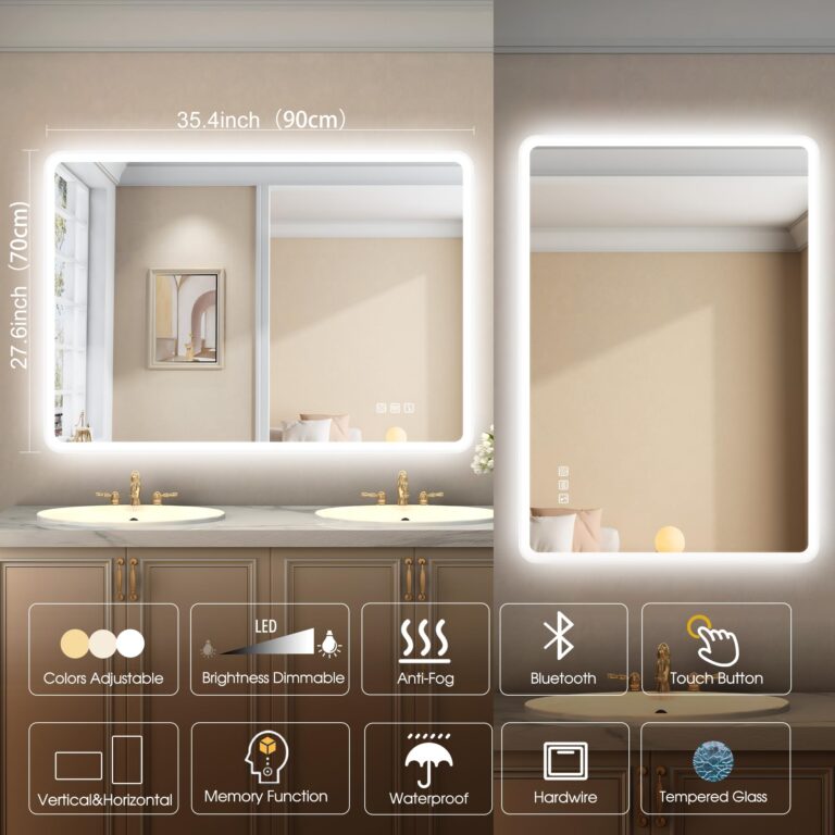 STARLEAD 28"x36" LED-Bathroom-Mirror-with-Lights, Wall-Mounted with Bluetooth Speaker, Anti-Fog, 3 Color Temperature, Dimmable Brightness, Waterproof, Tempered Glass, Frontlit & Backlit - Image 9