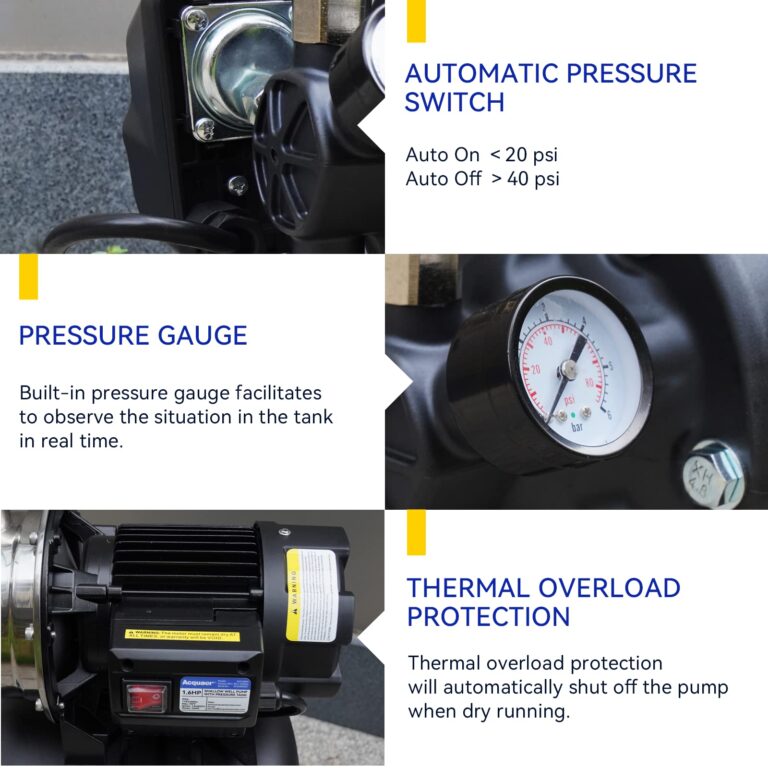 Acquaer 1.6 HP Shallow Well Pump with Pressure Tank, Stainless Steel, 1320 GPH 115V Irrigation Pump, Automatic Water Booster Jet Pump for Home, Garden, Lawn - Image 3
