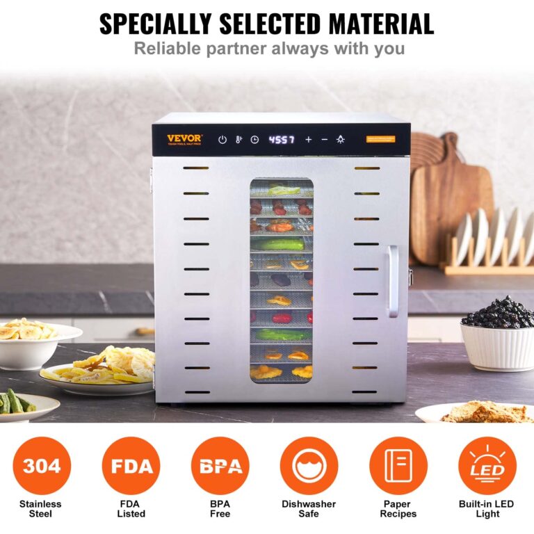 VEVOR Food Dehydrator Machine, 10 Stainless Steel Trays, 1000W Electric Food Dryer with Digital Adjustable Timer & Temperature for Jerky, Herb, Meat, Beef, Fruit, Dog Treats and Vegetables - Image 6