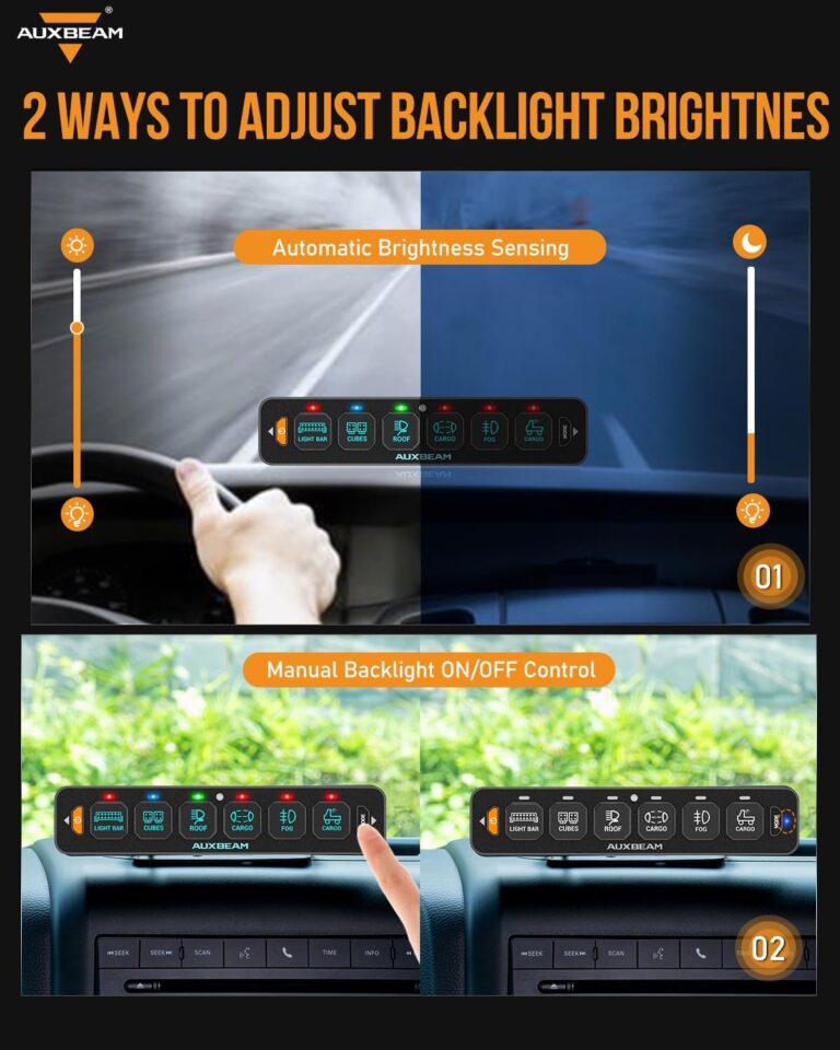 Auxbeam 6 Gang Slim Switch Panel RGB AS-R60 Automatic Dimmable Switch Panel with Toggle Momentary Pulsed LED Switch Pod Off Backlight 12-24V for Truck Offroad Car Boat Waterproof, 2-Year Warranty - Image 7