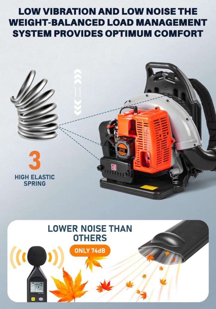 HTK 63 CC Gas Backpack Leaf Blower - 2-Stroke Engine, High-Velocity 665 CFM, Ergonomic Design, Low Vibration, and Cruise Control for Effortless Yard Mastery All Year Round - Image 8