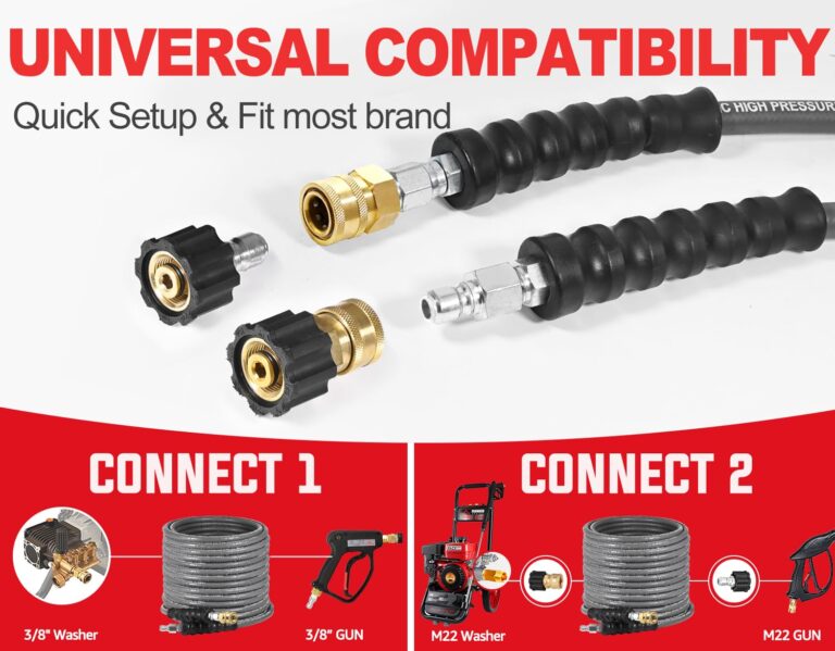 YAMATIC Non Marking 3/8" Pressure Washer Hose 150FT 4200 PSI, Kink Resistant Swivel 3/8" Quick Connect, Rubber Steel Braided Wear Resistant Industry Grade for Hot/Cold Water Gas Power Washer - Image 2