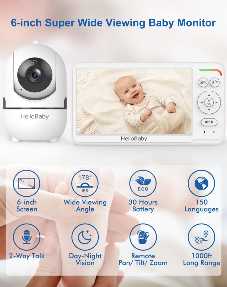 HelloBaby Baby Monitor with 2 Cameras and Audio, 6'' World First IPS Split Screen Baby Camera Monitor No WiFi, 30-Hrs Battery, ECO, 2-Way Talk, Night Vision, 1000ft, Travel Video Baby Monitor Portable - Image 6