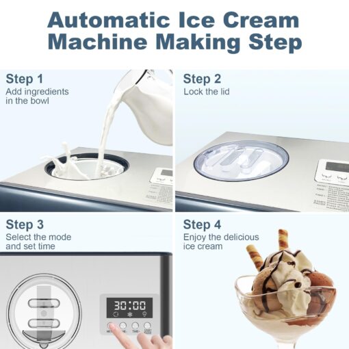 2.1 QT Ice Cream Maker with Compressor, LCD Digital Display & Timer, No Pre-freezing, Automatic Electric Ice Cream Machine for Homemade Use - Image 4