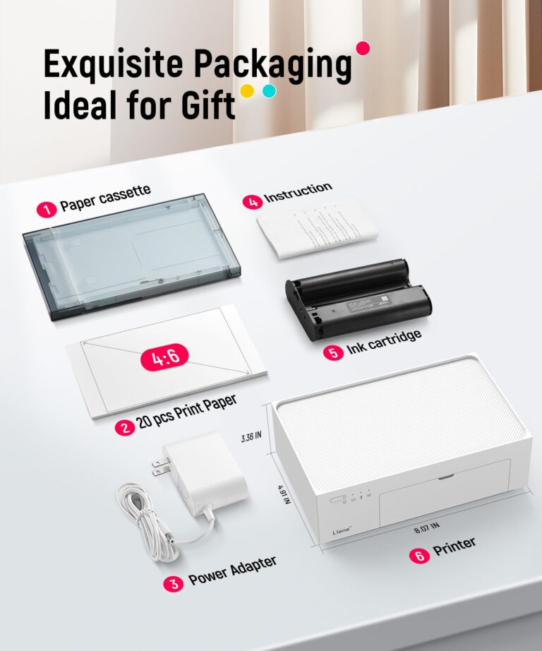 Liene White M200 4x6'' Photo Printer Battery Edition, Wireless Photo Printer for iPhone Android, Dye Sublimation Printing Full-Color Photo 20-Sheet, Portable Picture Printer Ideal for Travel Home Use - Image 2