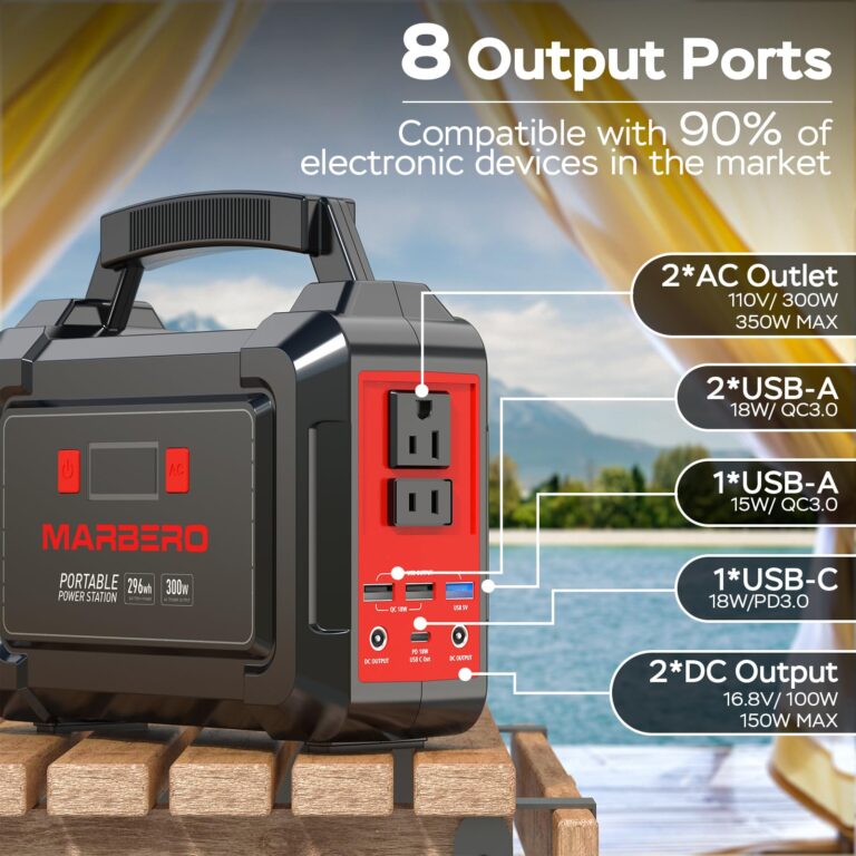 MARBERO Portable Power Station 296Wh Camping Solar Generator Laptop Charger Power Bank with AC Outlet 110V 350W Peak with Multi-Port LED Flashlights for CPAP Home Camping Hurricane Emergency - Image 8