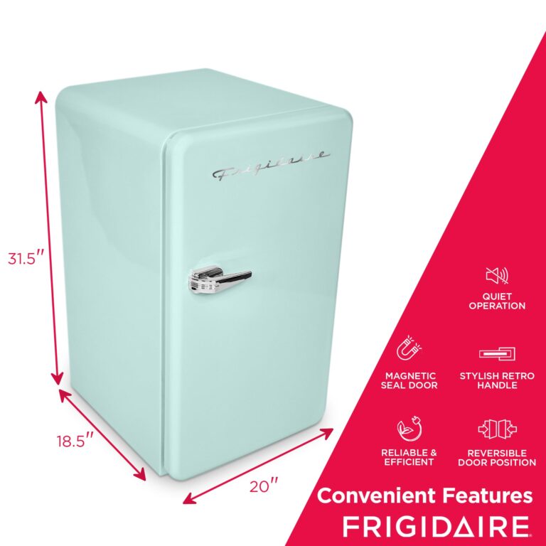Frigidaire Retro Compact Refrigerator with Chiller, 3.2 cu ft Countertop Fridge, Built-In Bottle Opener, Rounded Corners, Premium, for Office, Bedroom, Dorm Room, Cabin, 18.5D x 20W x 31.5H (Mint) - Image 3