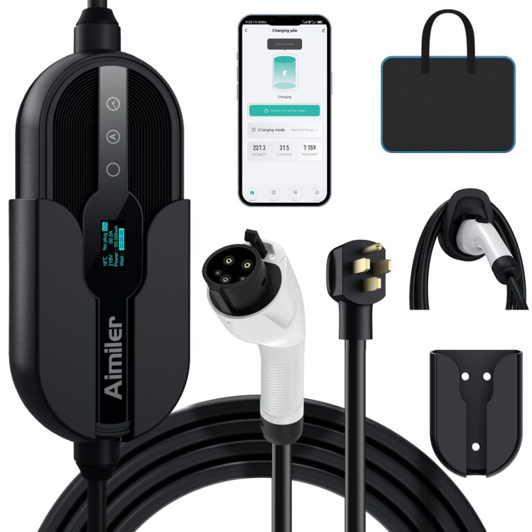 AIMILER Level 2 Electric Vehicle (EV) Charger(32Amp, 220V-240V, NEMA 14-50 Plug), 25ft Cable ETL Listed Portable Indoor/Outdoor EVSE SAE J1772 EV Car Charging Station w/Delay Timer, WiFi Enabled