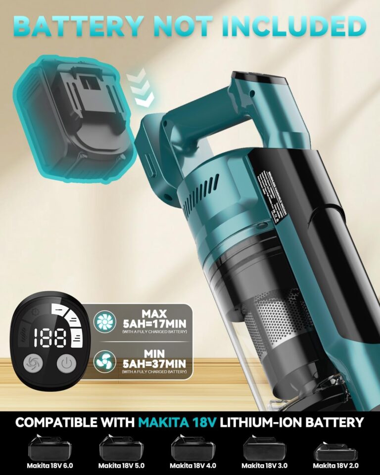 350W Cordless Vacuum Cleaner for Makita 18V Battery, 35kPa Brushless Lightweight Stick Vacuum with 3 Mode Suction, 6 in 1 Stick Vacuum Cleaner with HEPA for Floor, Carpet, Car (Battery Not Included) - Image 8