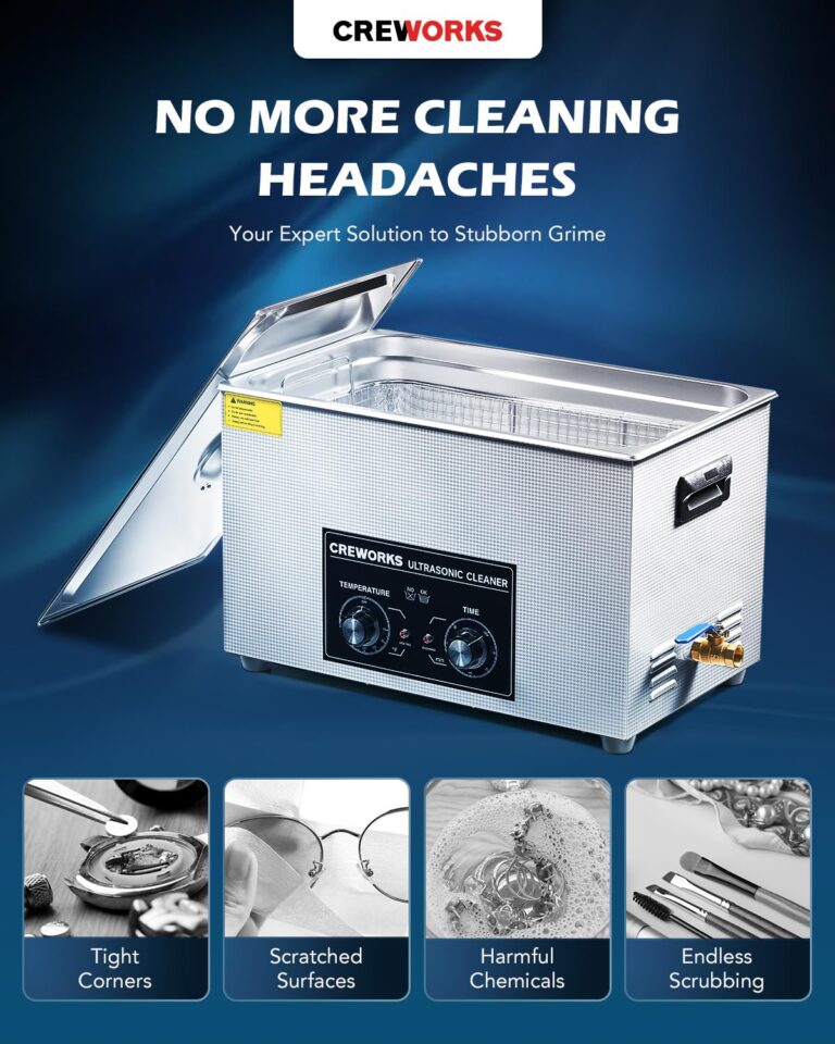 CREWORKS 30L Ultrasonic Cleaner with Heater & Timer, 600W 304 Stainless Steel Sonic Cleaner, 7.9 gal Ultrasonic Parts Cleaner with Knobs, Professional Lab Ultrasonic Cleaner for Auto Tool Machine Part - Image 9
