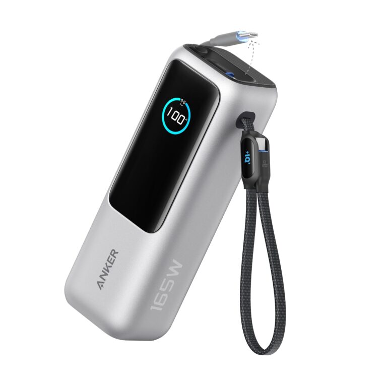 Anker Laptop Power Bank, 25,000mAh Portable Charger with Triple 100W USB-C Ports for Multi-Device Charging, Built-in and Retractable Cables, for iPhone 16/15 Series, MacBook, Samsung, and More