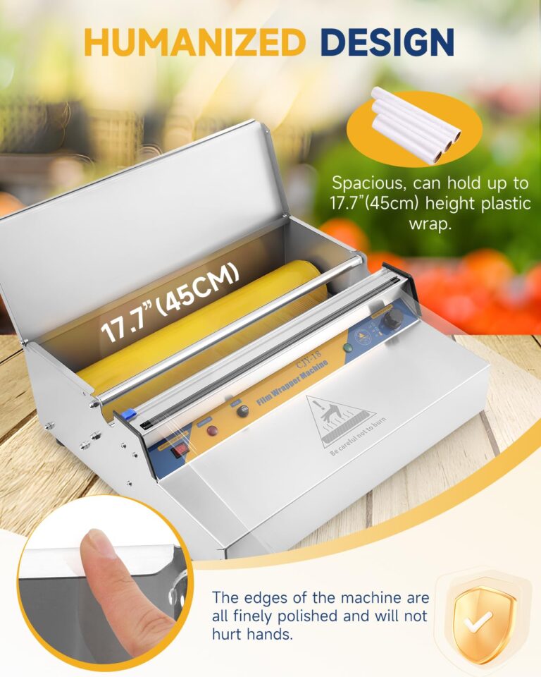 Hanchen Film Wrapper with Built-in heating plate, Film Wrapping Machine 110v US Plug Hand Wrapping Machine Heating Film Sealing for Food Fruit Tray Food Packaging in Supermarket, Fruit Shop, Hotel 18" - Image 5