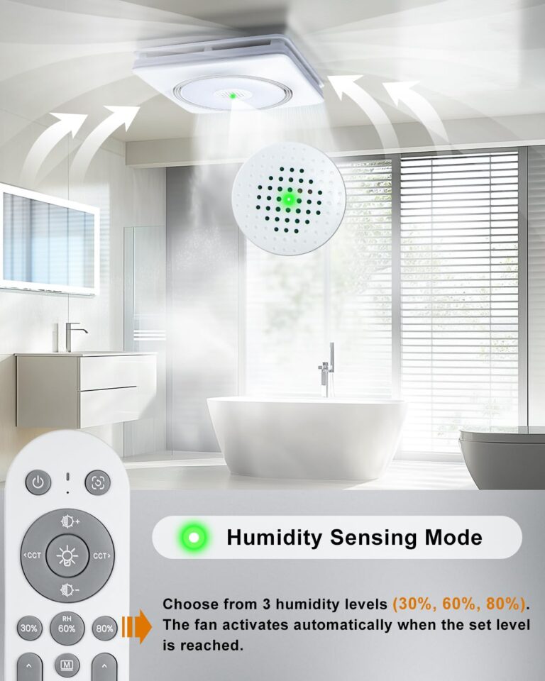 GROWNEER Bathroom Exhaust Fan with Light and Heater, 40W Bathroom Fan with Humidity Sensor, 110/160 CFM 1.0 Sone Exhaust Fan with Light, 1500lm LED Light 2700K/4000K/5000K & Nightlight, Remote - Image 8