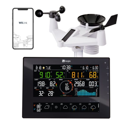 Logia 7-in-1 Wi-Fi Wireless Weather Station with 10-Day / 24 Hour Forecast, Solar & Large 8" Color Display | Measures Wind Speed/Direction, Rainfall, UV Index, Light Intensity, Temperature & Humidity