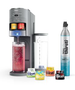 Ninja Thirsti Drink System, Soda Maker, Create Unique Sparkling & Still Drinks, Personalize Size & Flavor, Carbonated Water Machine, 60L CO2 Cylinder & Variety of Flavored Water Drops, Gray WC999AMZ