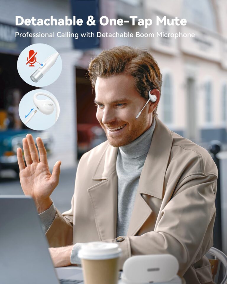 EMEET Airflow Open Ear Headphones with Mic, Bluetooth 5.3 Wireless Headsets with Detachable Microphone, ENC Noise Cancelling, Multipoint Pairing, Bluetooth Headset for Work, Home, Office（White） - Image 7
