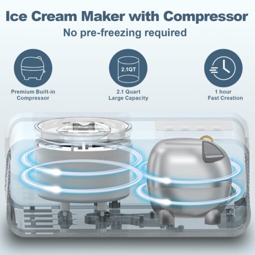 2.1 QT Ice Cream Maker with Compressor, LCD Digital Display & Timer, No Pre-freezing, Automatic Electric Ice Cream Machine for Homemade Use - Image 7