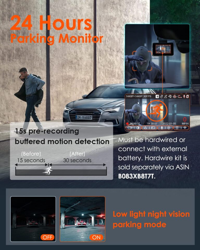 Vantrue E2 Dash Cam Front and Rear, 2.7K Upgrade Rear Cam, Dual STARVIS, 2.7K + 2.7K Dash Camera for Cars, Voice Control, WiFi, GPS, Night Vision, 24H Parking Mode, G-Sensor, 2.45" IPS, Support 512GB - Image 6