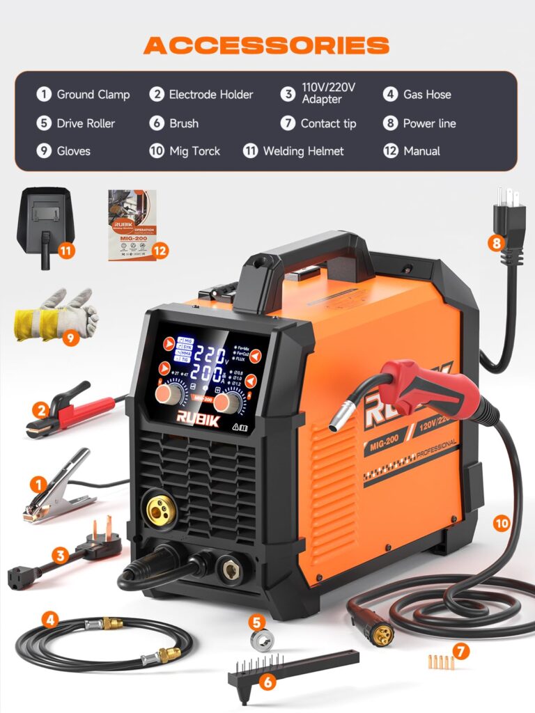 RUBIK MIG Welder 200A Welding Machine – 5 in 1 Flux Core Welder 110V/220V Dual Voltage with Advanced IGBT Inverter for MIG GAS GASLESS STICK TIG Welder - Image 2