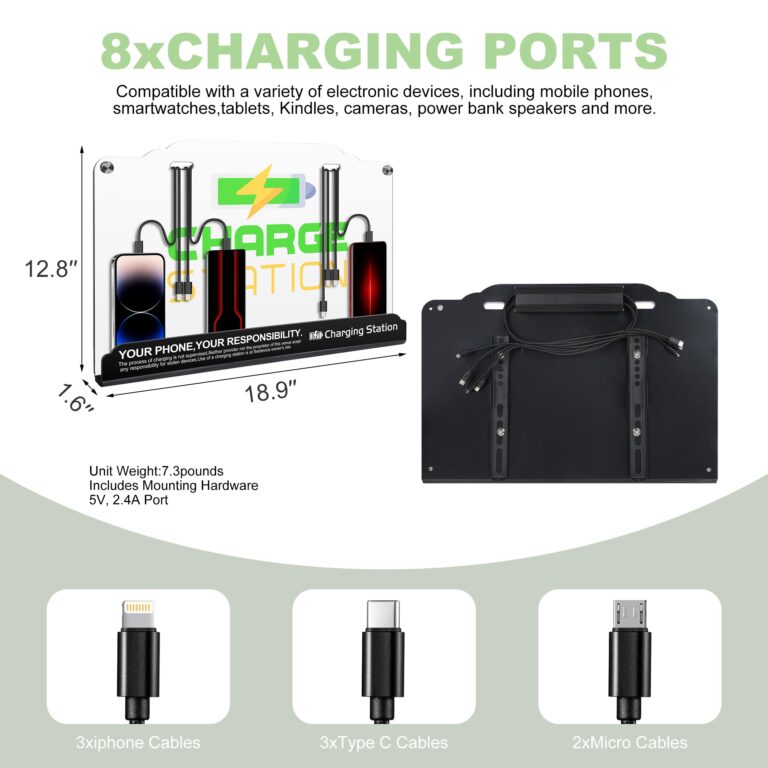 Wall Mount Charging Station with 8 Ports Phone Charger with Type-C,Android Port | Applicable for Applicable Airport Hospitals Banks Hotel and Public Places (White) - Image 6