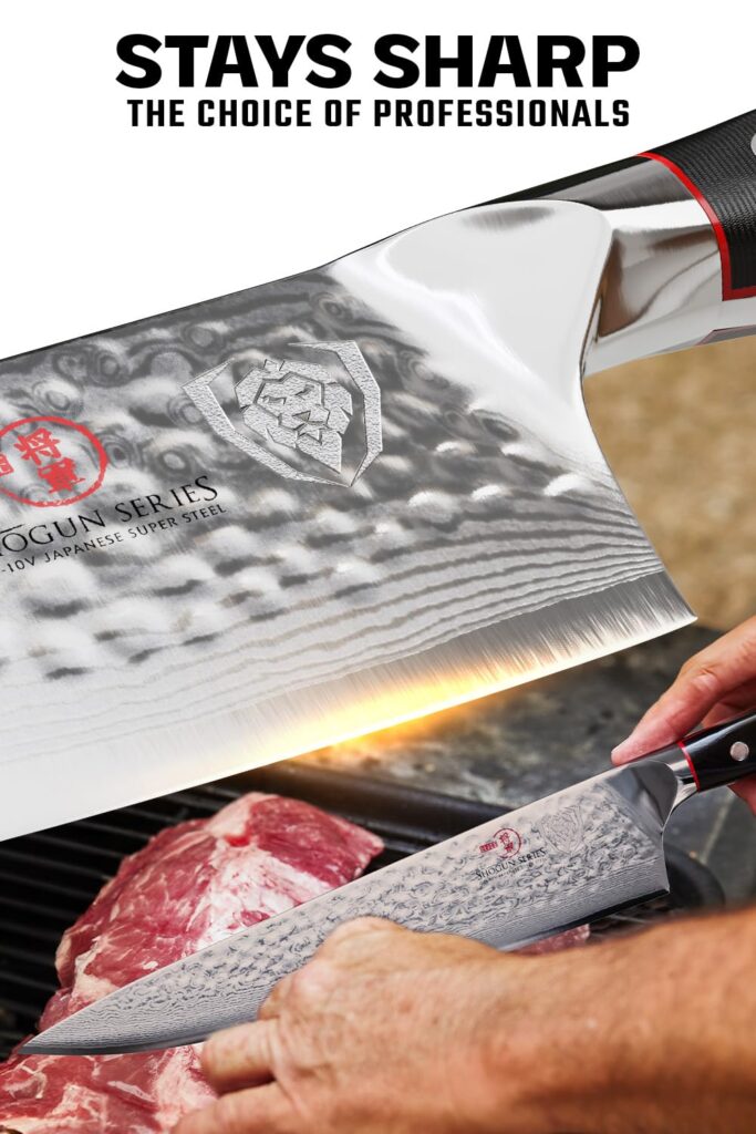 Dalstrong Chef Knife - 10.25 inch Blade - Shogun Series ELITE - Damascus - Japanese AUS-10V Super Steel - G10 Black Handle - Razor Sharp Kitchen Knife - Hammered Finish - Chef's Knife - Sheath - Image 6
