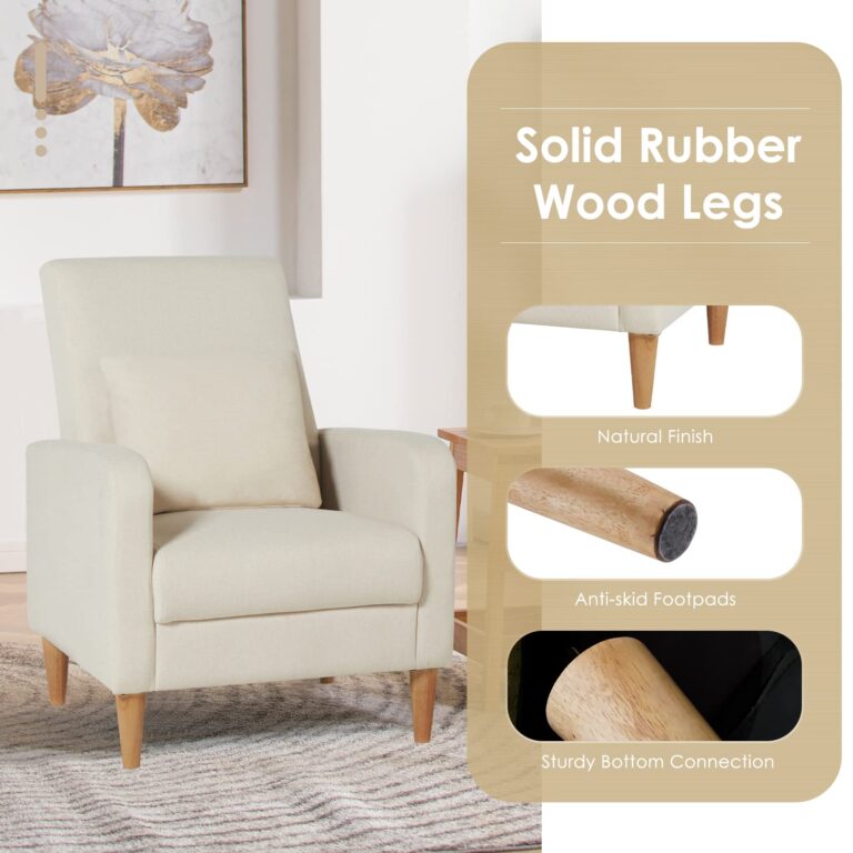 COLAMY Fabric Accent Living Room Chairs Set of 2, Upholstered Arm Chair Reading Side Chair, Single Sofa with Back Pillow and Wood Legs, Beige - Image 5