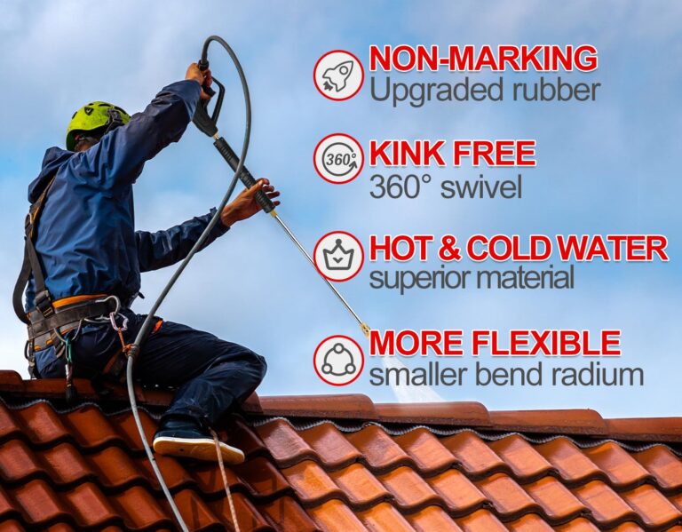 YAMATIC Non Marking 3/8" Pressure Washer Hose 150FT 4200 PSI, Kink Resistant Swivel 3/8" Quick Connect, Rubber Steel Braided Wear Resistant Industry Grade for Hot/Cold Water Gas Power Washer - Image 7