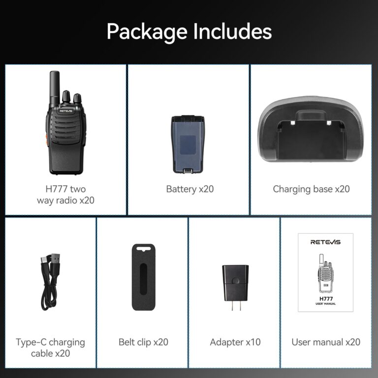 Retevis H-777 2 Way Radios Walkie Talkies Long Range, Rechargeable Two Way Radios, Hand Free Adults Walkie Talkies with Charging Base(Black, 20 Pack) - Image 4