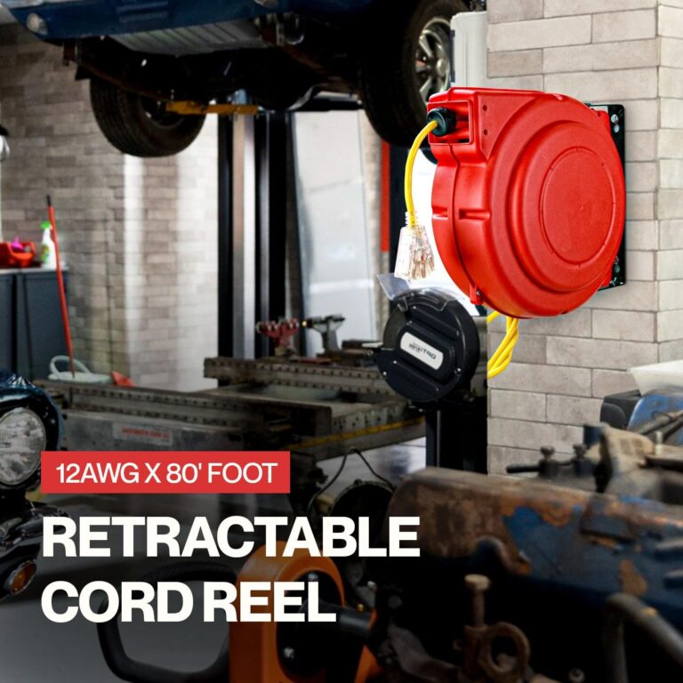 ReelWorks Extension Cord Reel Retractable Longest Industrial 12awg x 80' Foot Commercial Premium Grade Ultra Flexible 3C/SJTOW Glow Strip Cable and Led Light Up Triple Tap Connector Use Indoor/Outdoor - Image 3