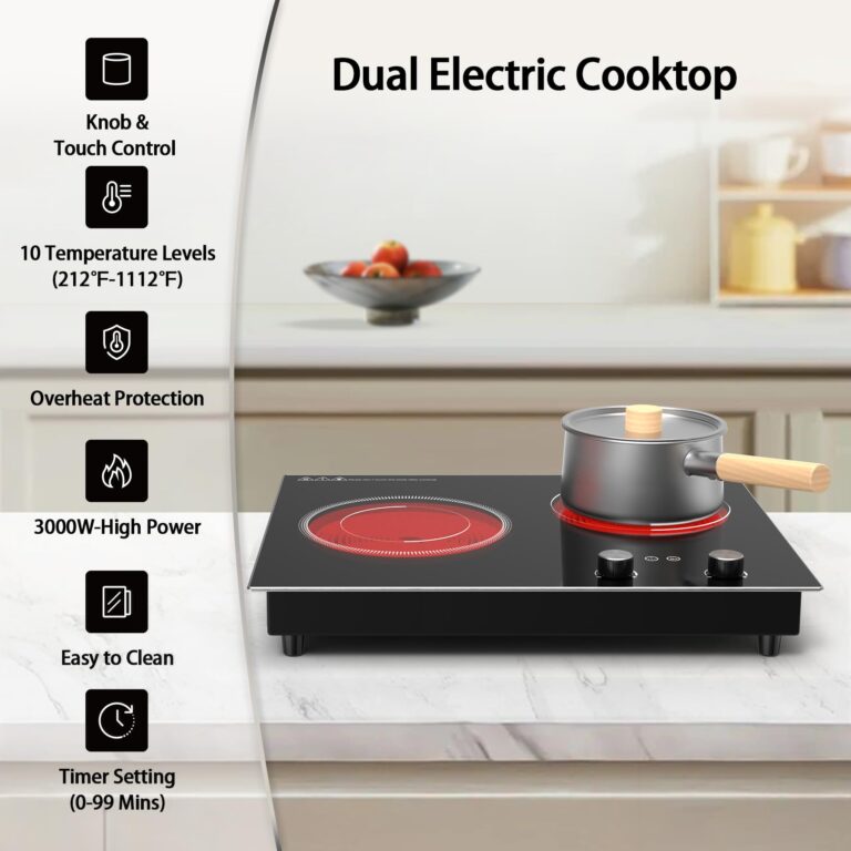 GIHETKUT Electric Cooktop,3000W Built-in & Countertop Electric Burner,Stove Top with10 Heating Level, Timer & Kid Safety Lock, LED Knob Touch Control 2 Burner Cooktop (No Plug) - Image 8