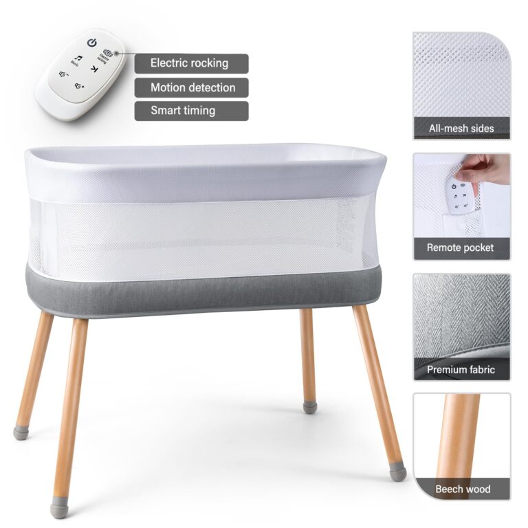 VaVaSoo Electric Bassinet for Baby 3 Rocking Speeds, Auto Bedside Sleeper with 8 Soothing Music, Rocking Bassinet for Infant, Grey - Image 3