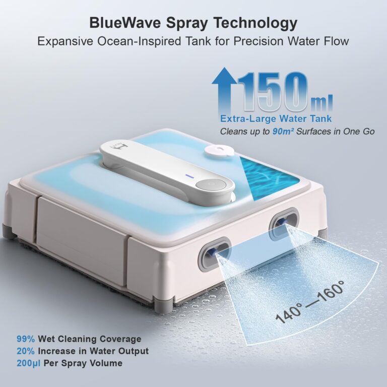 HUTT Auto Window Cleaning Robot W9 with 4 Water Spray, Upgraded 3 Pressure Compartments, 3800Pa Suction Power, Anti-Falling and Edge Detection Sensors, for High-Rise Windows, Tiles and Glass - Image 8