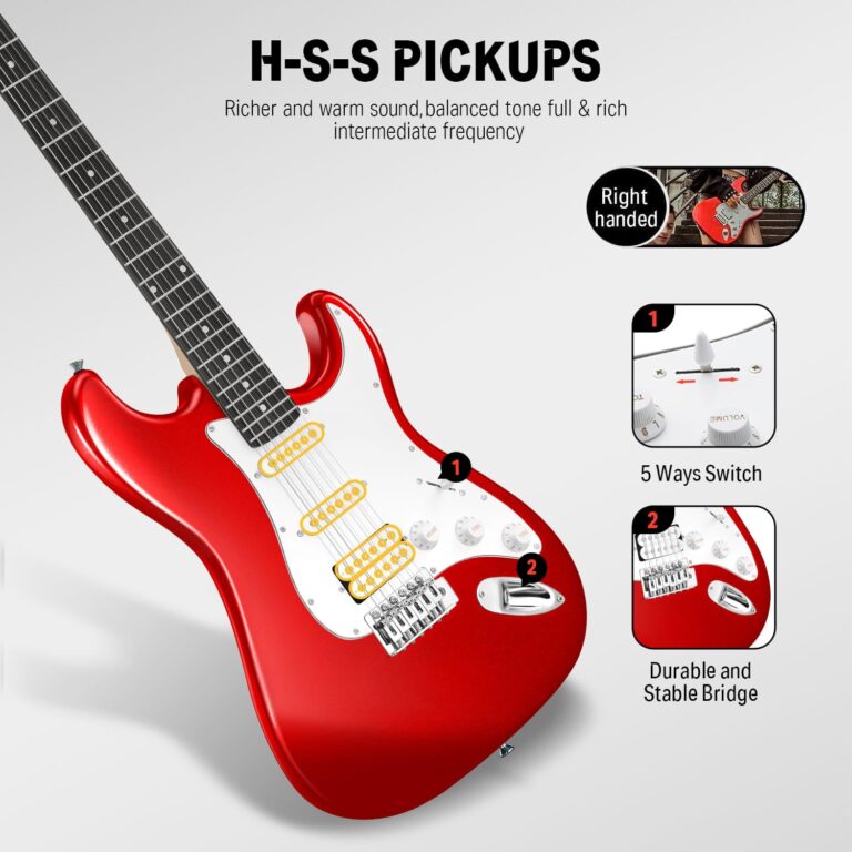 Donner 39-Inch Electric Guitar Starter Kit with Solid Body, HSS Pickup, Accessories, Amplifier, Lessons, and Digital Tuner - Red - Image 4