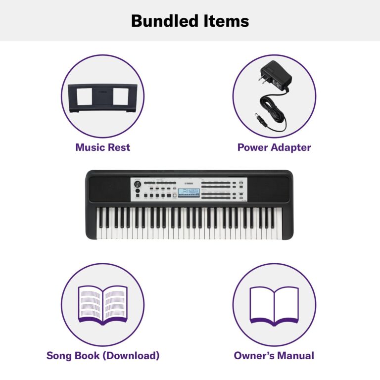 Yamaha YPT-380 Touch Sensitive Keys Portable Keyboard for Beginners with Music Rest, Power Adapter - Image 3