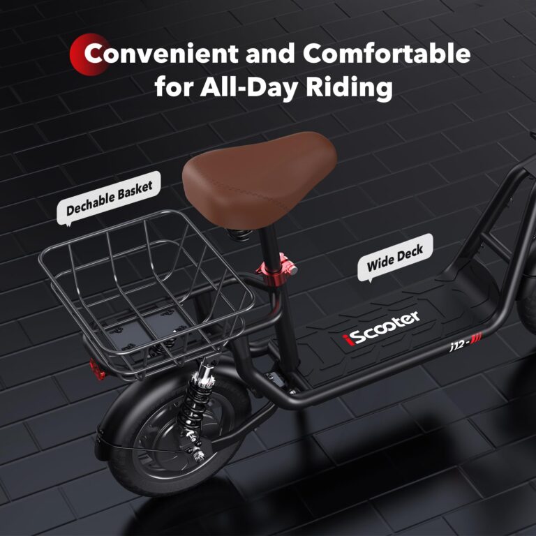 iScooter Electric Scooter with Seat, 21 Miles Long Range & 15.6 Mph Top Speed, 12'' Pneumatic Tire, Height Adjustable Seat &Handlebar, Dual Suspensions Commuting Scooter with Basket - Image 6
