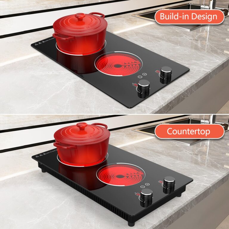 110v Electric Cooktop 2 Burners, 12'' Electric Stove Top with Plug in, GTKZW Knob Control Countertop & Built-in Ceramic Cooktop, 9 Power Levels, Child Lock, Timer, Over-Heat Protection - Image 7