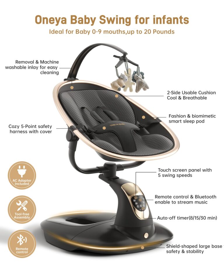 Baby Swing for Infants to Toddler, Electric Baby Swing with Sturdy Shield-Shaped Base, 180° Rotation Portable Infant Swing with 5 Speeds & 12 Lullabies for Newborn Baby Boy Girl Up to 20 lbs, Black - Image 9