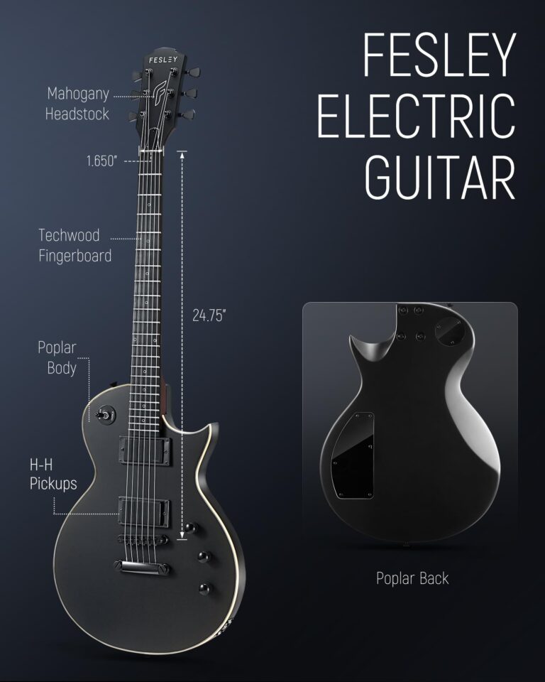 Fesley 39" LP Electric Guitar Kit: Full Size Solid Body Electric Guitars for Beginners with Humbucker Pickups, Poplar Body, Mahogany Neck,22 Frets,6 String Guitar with Gig Bag,Cable,FLP350,Matte,Black - Image 8