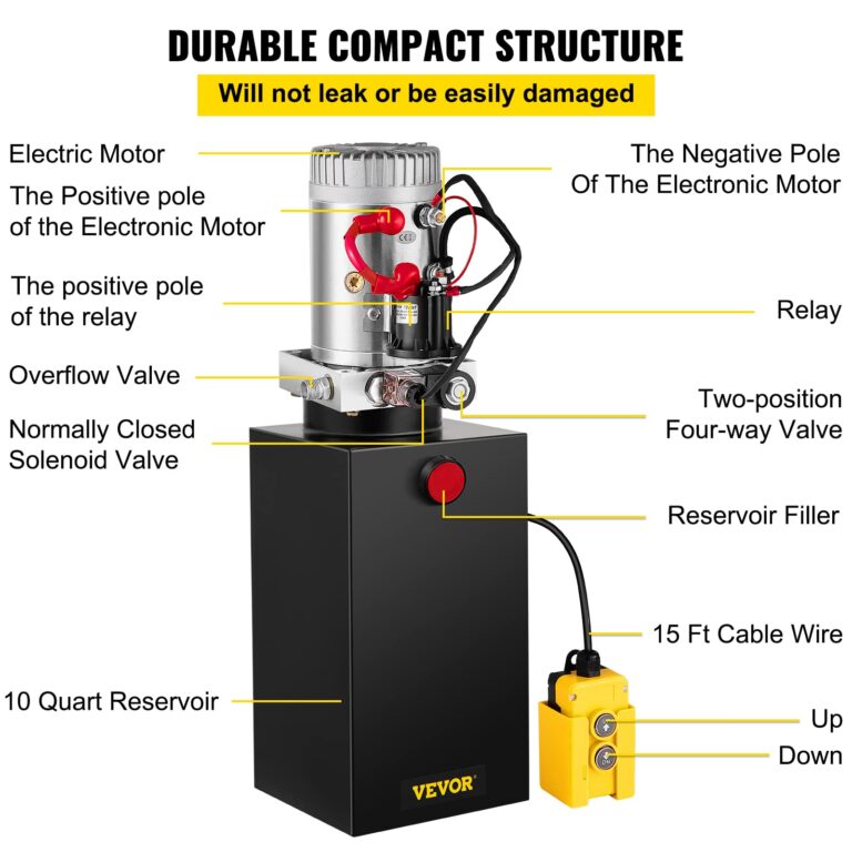 Mophorn Hydraulic Pump, 10 Quart Hydraulic Power Unit, Single Acting Hydraulic Pump, 12V DC Hydraulic Pump (Steel Reservoir, Single Acting, 3200 PSI) w/SAE#6 Connector for Dump Trailer Car Lifting - Image 5